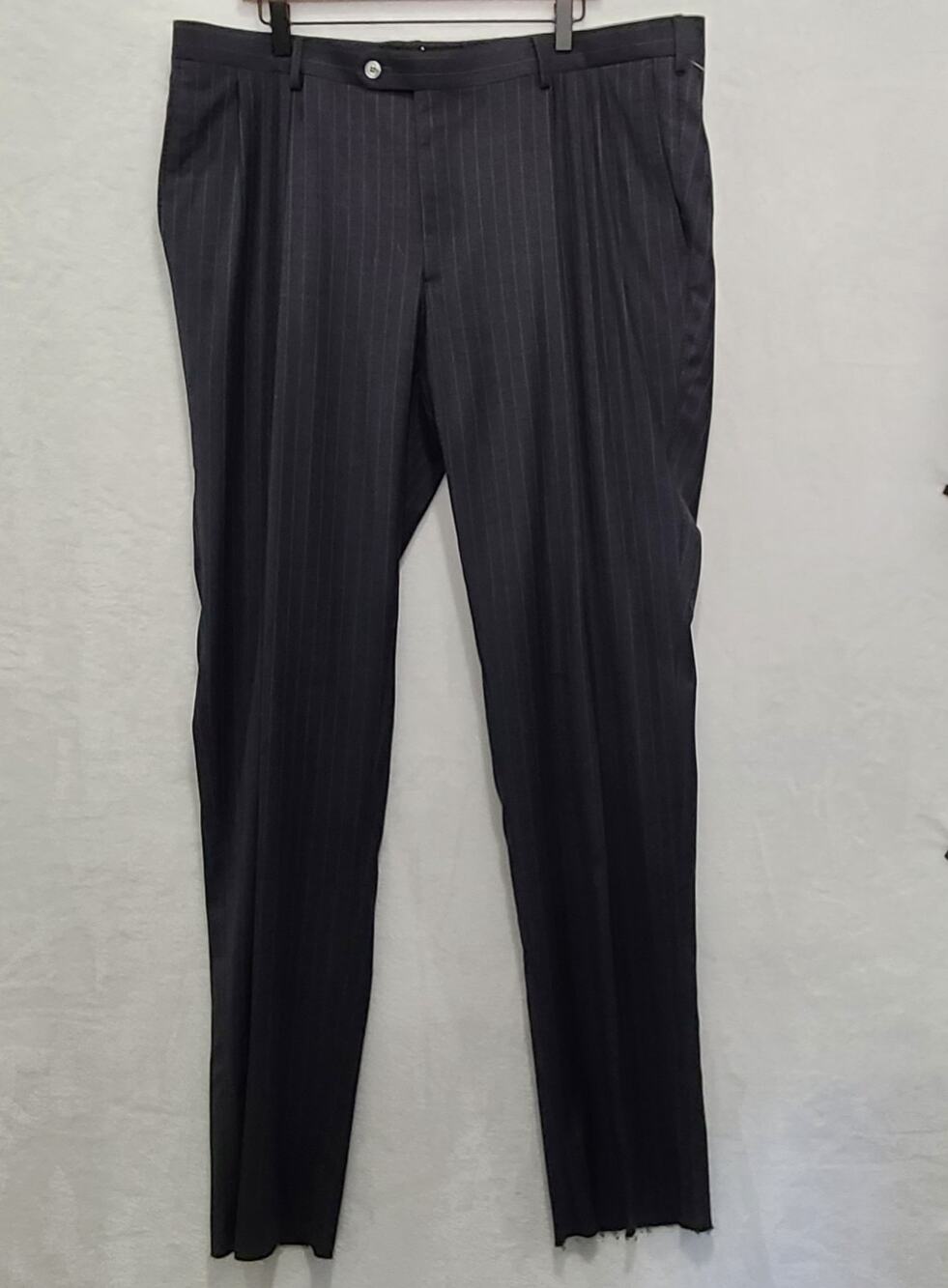 NWOT Knot Standard Mens Pleated Wool Dress Pants Gray Pinstripe Unhemmed